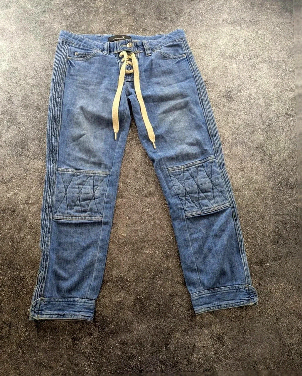Jean isabel marant biker zip pant denim lacet genoux matelassés taille 1 S oversize