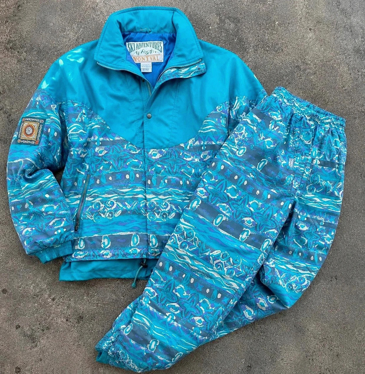 Ensemble ski vintage Montval 80s/90s veste + pantalon rétro bleu violet