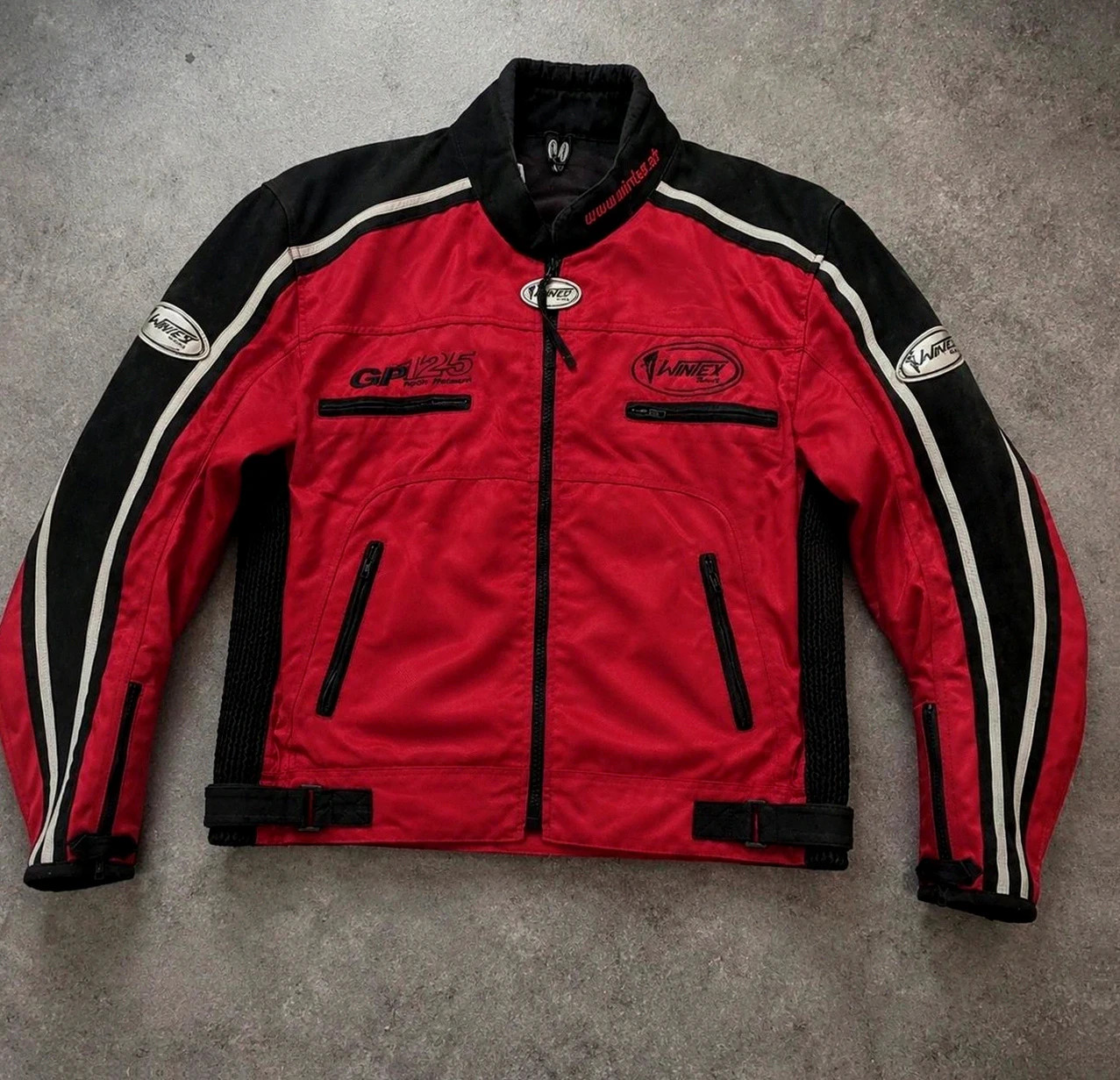 Veste moto Wintex Racing GP125 rouge noire daim protections biker Y2K 56 vintage dressing