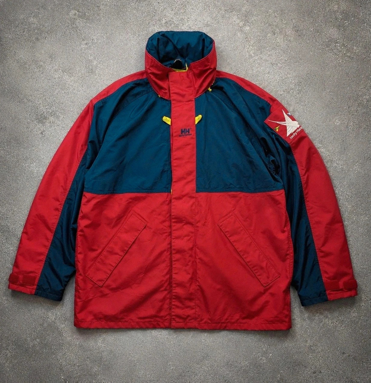 Veste Imperméable Helly Hansen Homme S Oversize Rouge Bleu Capuche Sailing Nautique Vintage