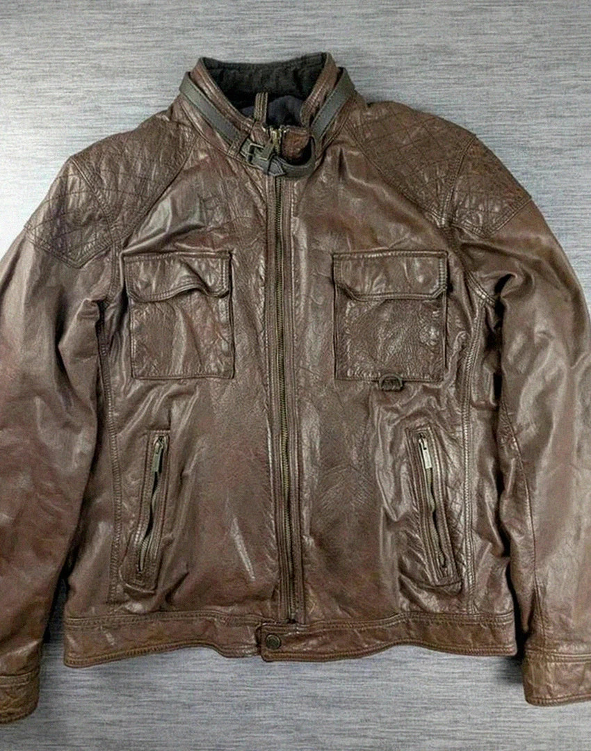 Blouson cuir de bœuf marron Massimo Dutti style motard aviateur vintage taille Xxl belle patine