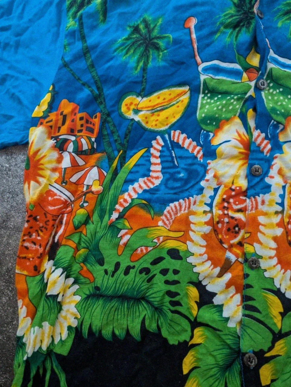 Chemise Island Rhythm hawaïenne bleu tropical cocktails rayon M vintage dressing – Vintage Dressing – taille M 5