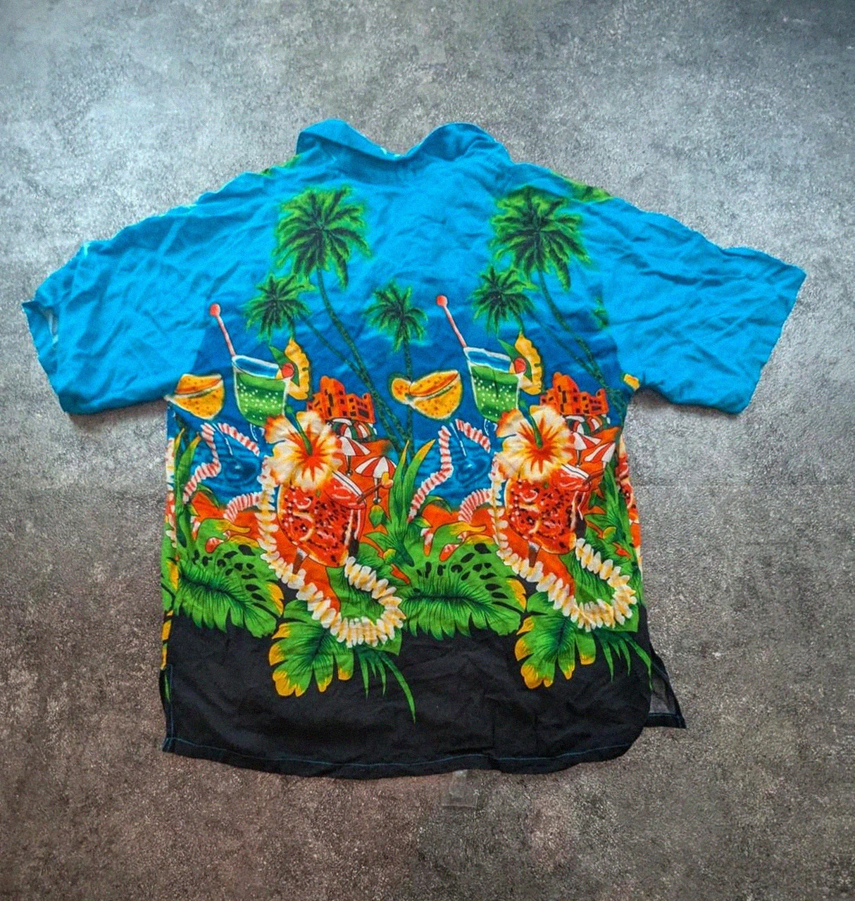 Chemise Island Rhythm hawaïenne bleu tropical cocktails rayon M vintage dressing – Vintage Dressing – taille M 3