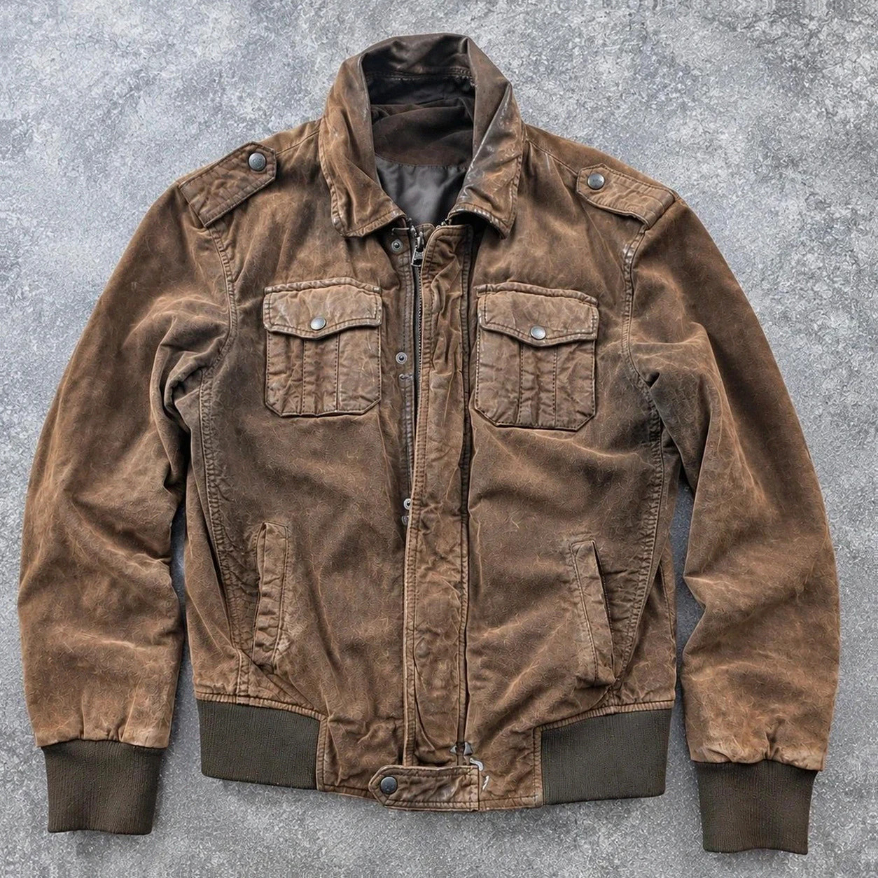 Devred blouson en daim marron patiné – Veste workwear militaire vintage