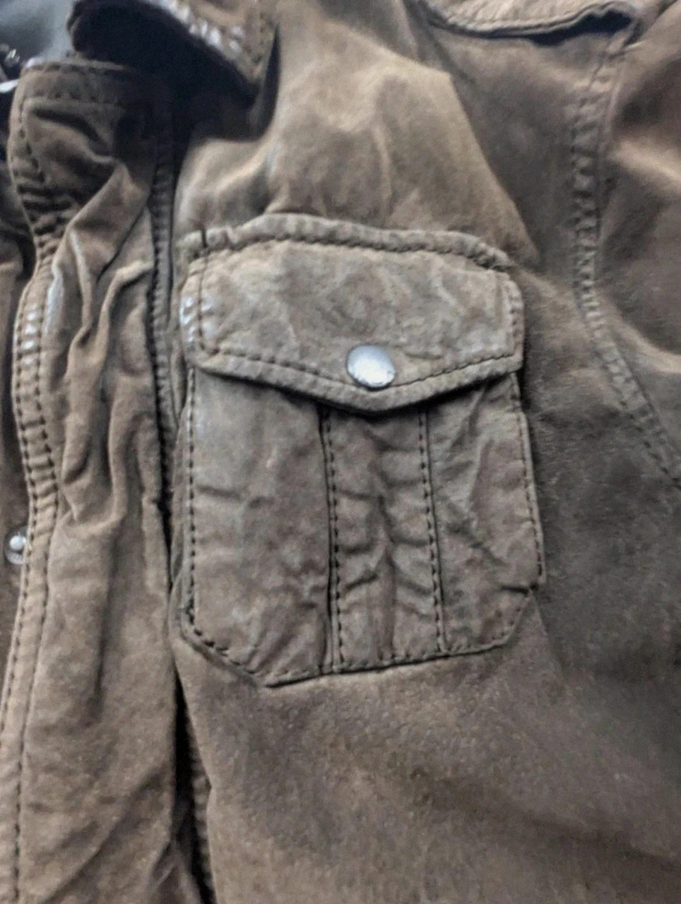 Devred blouson en daim marron patiné – Veste workwear militaire vintage – Devred – taille S 5