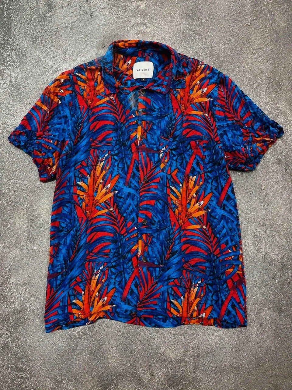 Chemise viscose hawaïenne rouge bleu Vailent S vintage été fluide aloha shirt