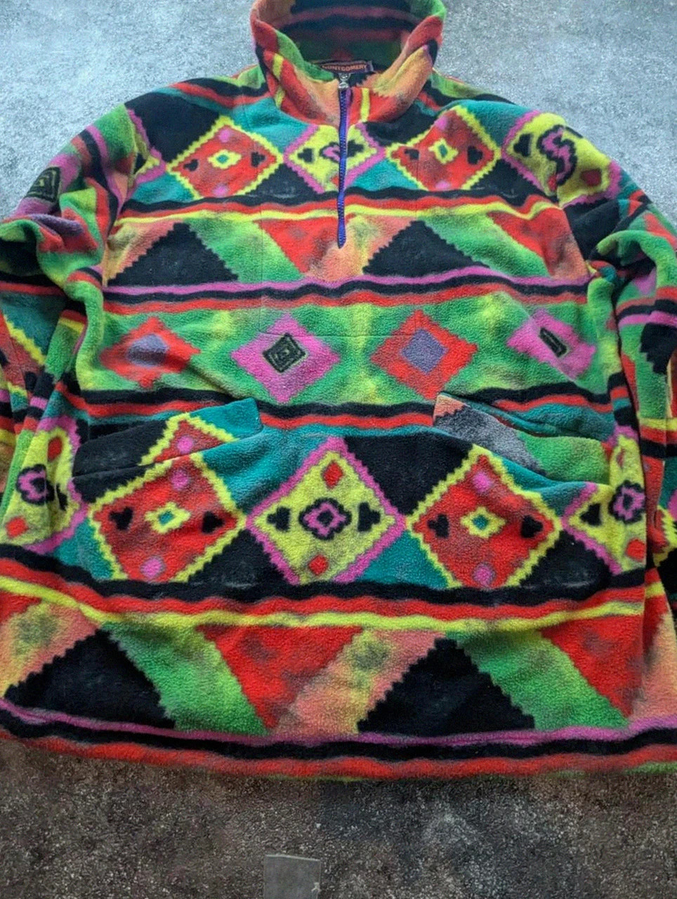 Montgomery Blue 1985 polaire vintage crazy aztec Made in Italy L Xl – Montgomery – taille XL 5