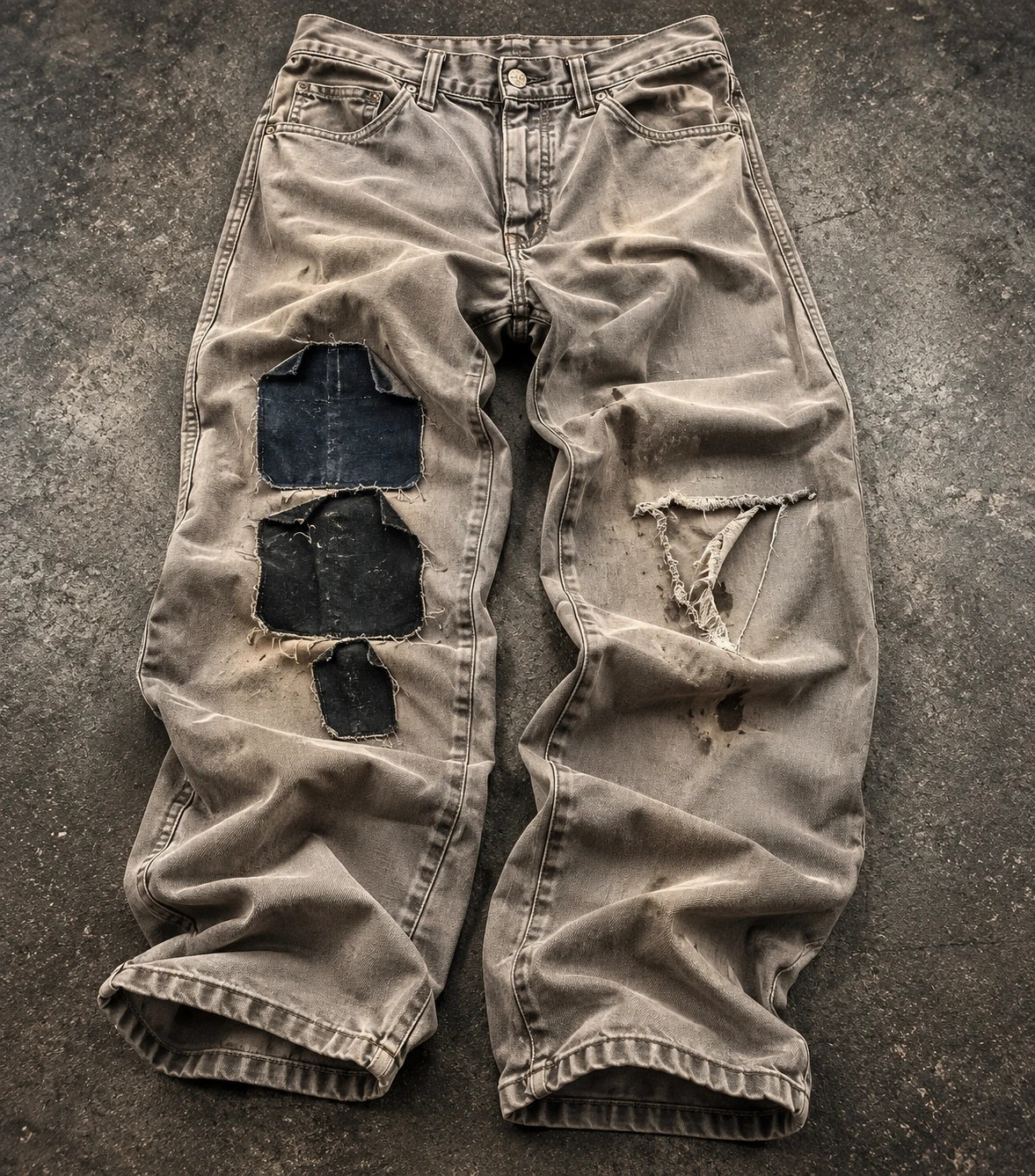 Dickies W34 L30 pantalon workwear distressed thrashed patchs Made in Mexico