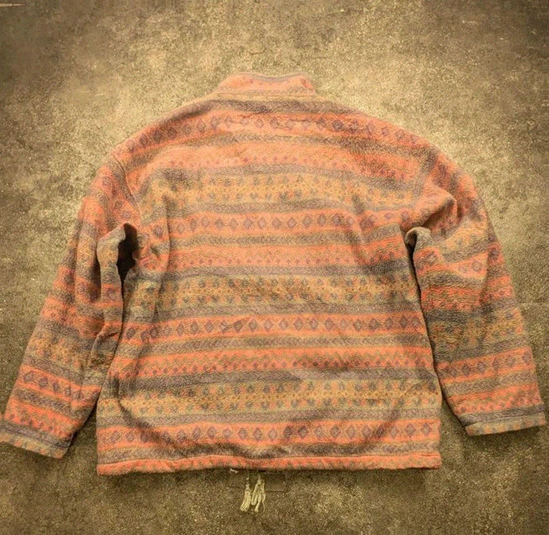 Polaire vintage crazy pattern full zip motifs géométriques faded rose gris L/XL – Vintage Dressing – taille L 3