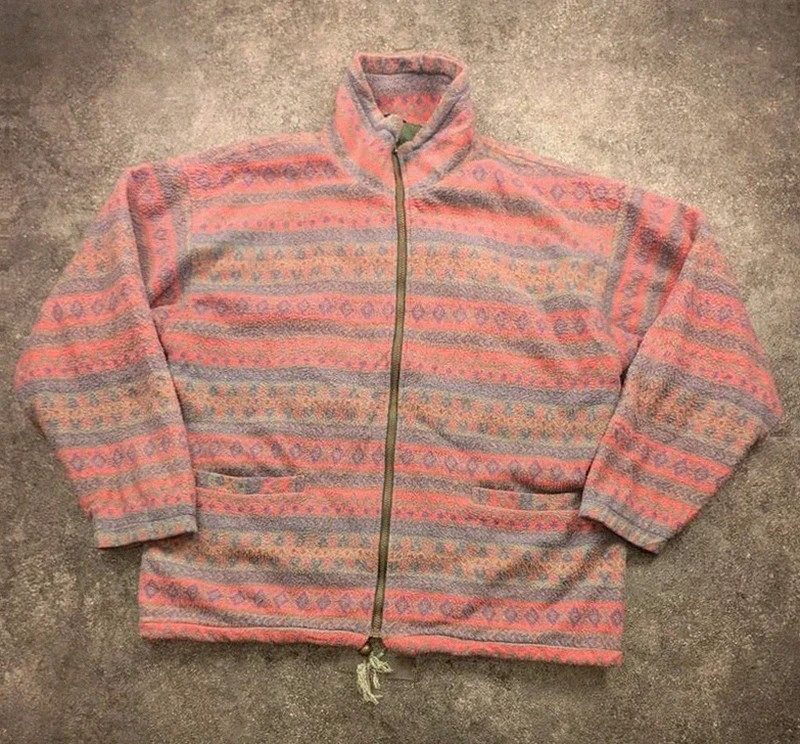 Polaire vintage crazy pattern full zip motifs géométriques faded rose gris L/XL – Vintage Dressing – taille L 2