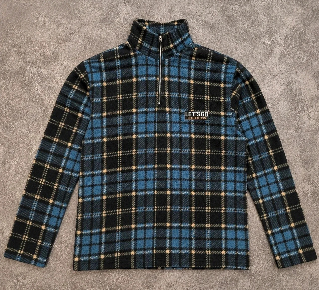 Polaire vintage Let’s Go Collection tartan bleu noir Half Zip – M