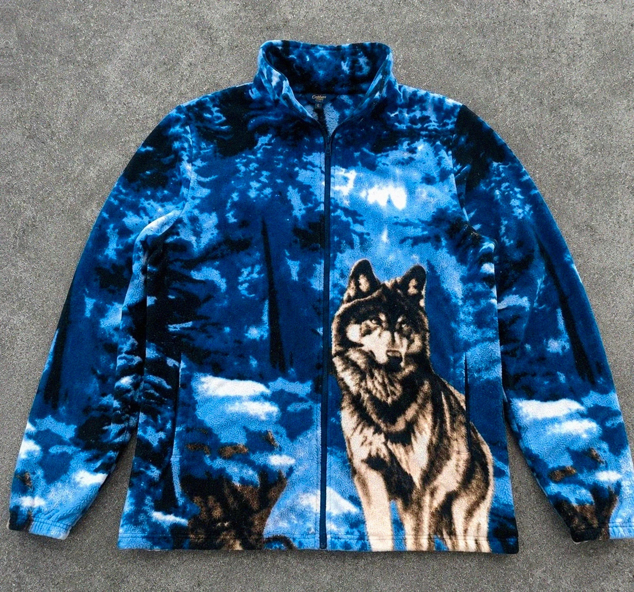 Veste Polaire Cotton Traders Loup winter Forêt Neige L Fleece Outdoor Vintage Gorpcore