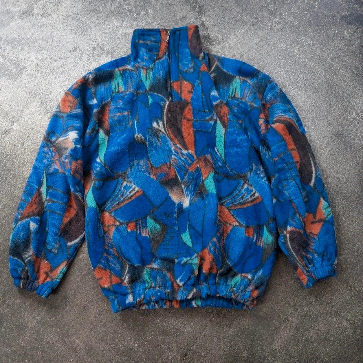 Polaire vintage Collège Collection motif abstrait 90s – Taille L – Made in France style rétro