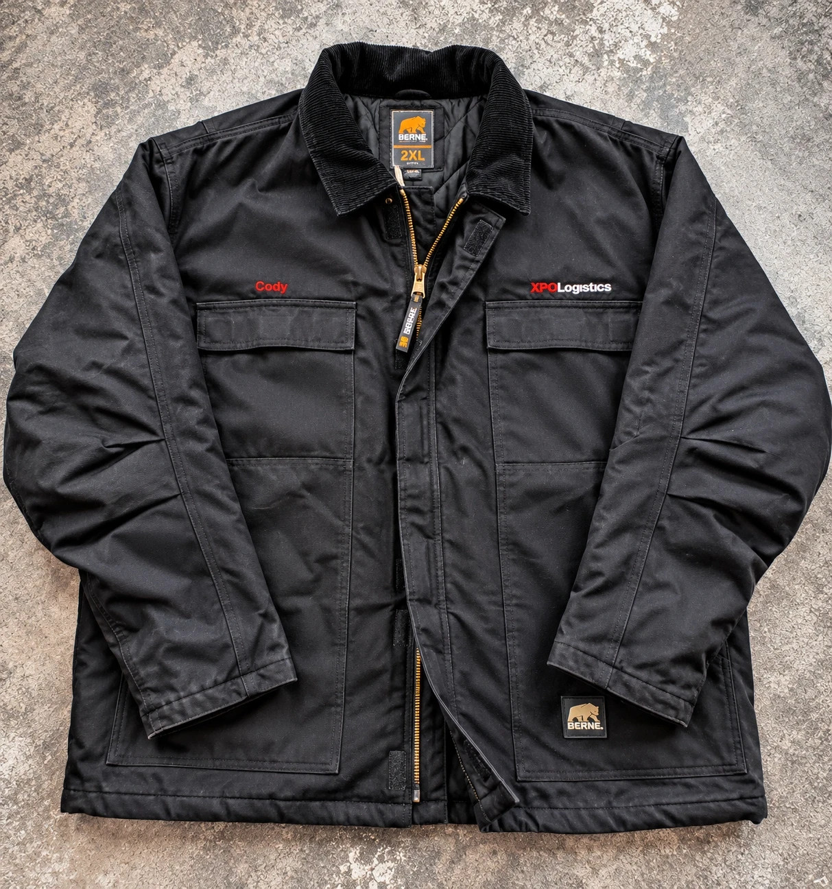 Berne Workwear veste Chore Coat matelassée noire 2XL col velours XPO Logistics