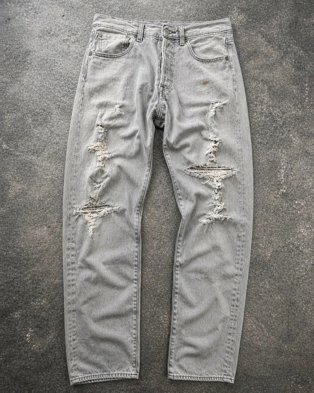 Jean Levi’s 501 W31 L32 gris denim vintage straight fit destroy workwear streetwear