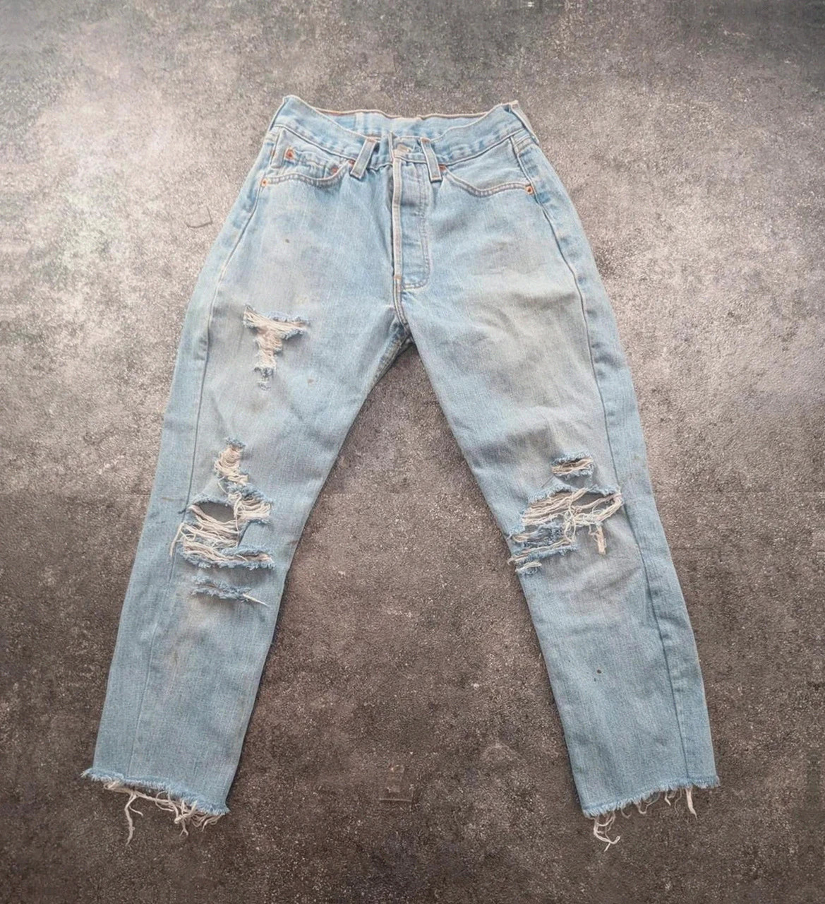 Jean Levi’s 501 W31 L32 denim clair workwear destroy straight fit vintage