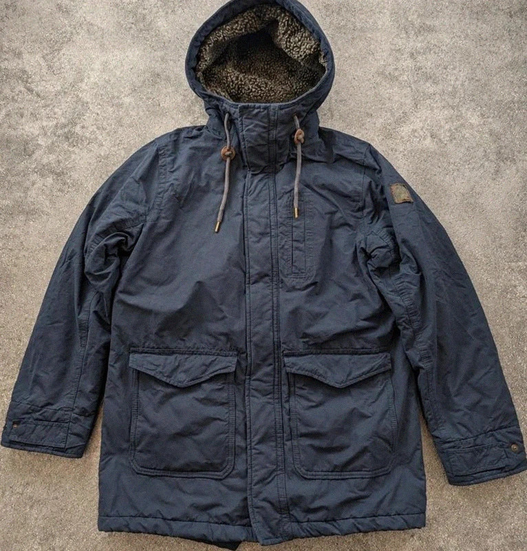 Parka Hollister California homme M bleu marine – veste hiver doublée sherpa à capuche