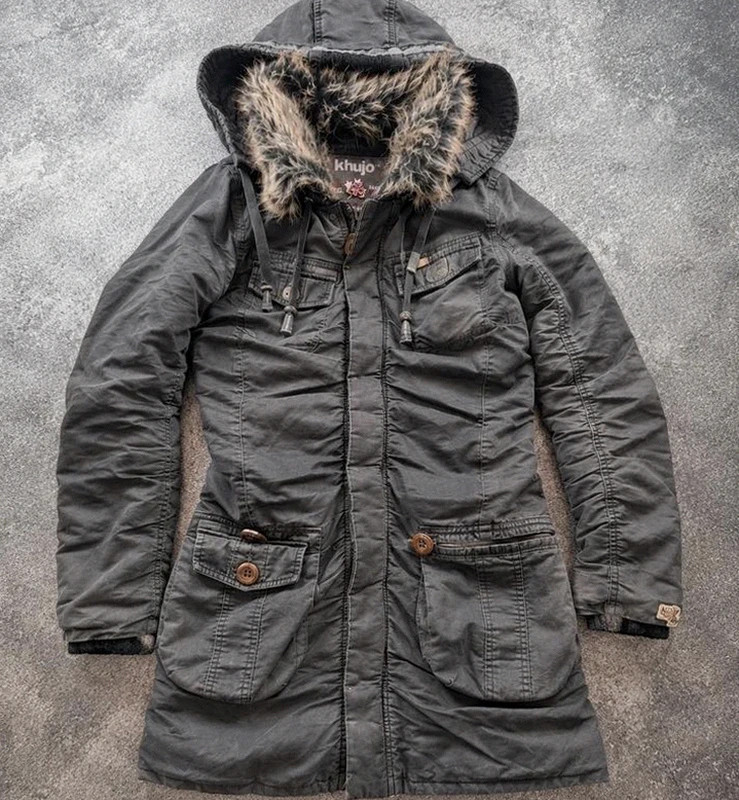 Parka Khujo Vintage GMT Y2K gris anthracite style workwear utility taille S
