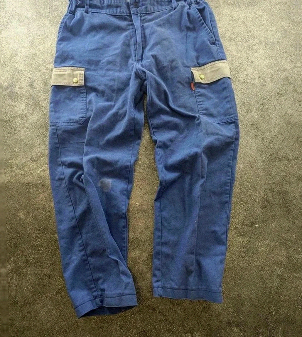 Pantalon Lafont workwear cargo bleu vintage homme taille L Xl utility streetwear chantier