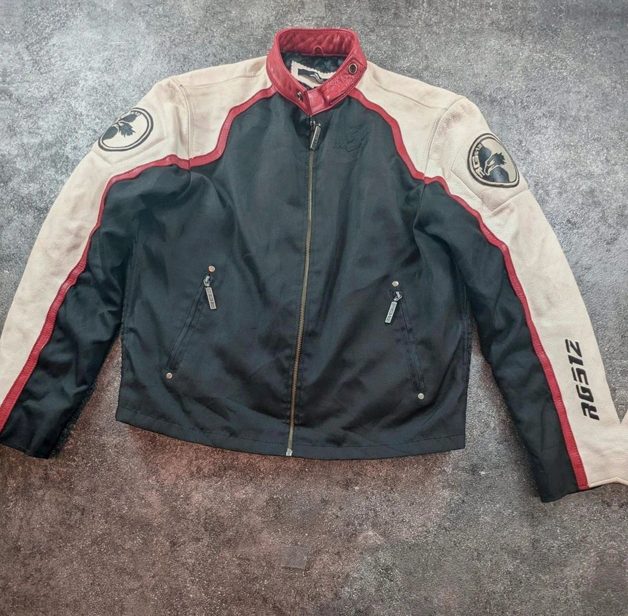 Veste biker moto racing RG512 cuir véritable Y2K noir rouge crème taille L – RG512 – taille L 2