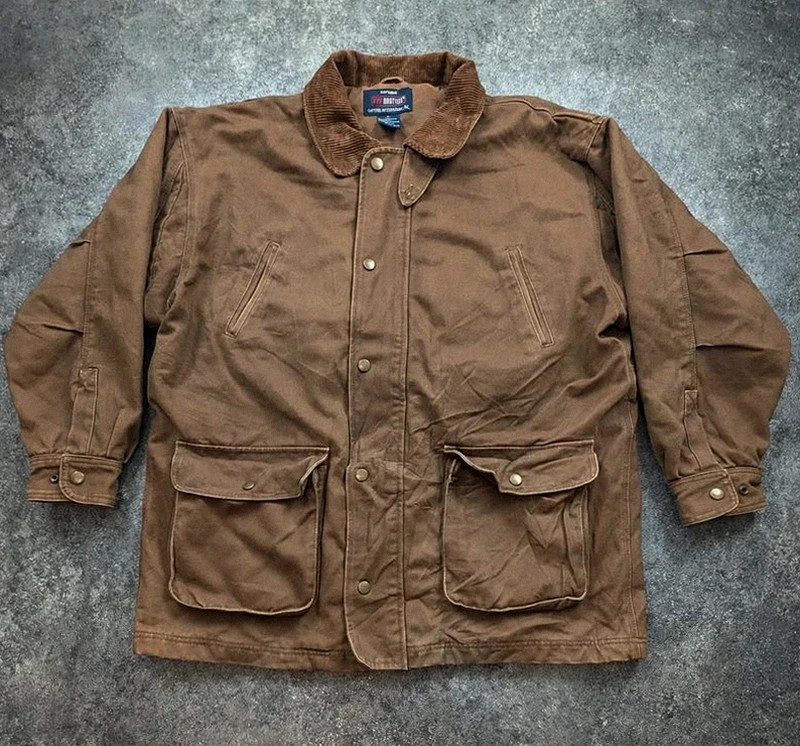 Five Brother Field Jacket Chore Coat Workwear 2XL marron col velours doublée vintage