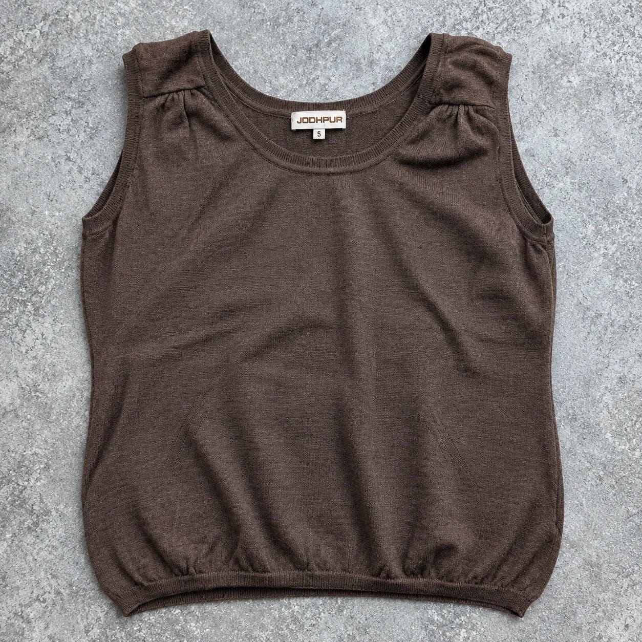 Jodhpur Top Pull sans manches 100 % laine mérinos marron taupe M/L – Maille fine chic vintage