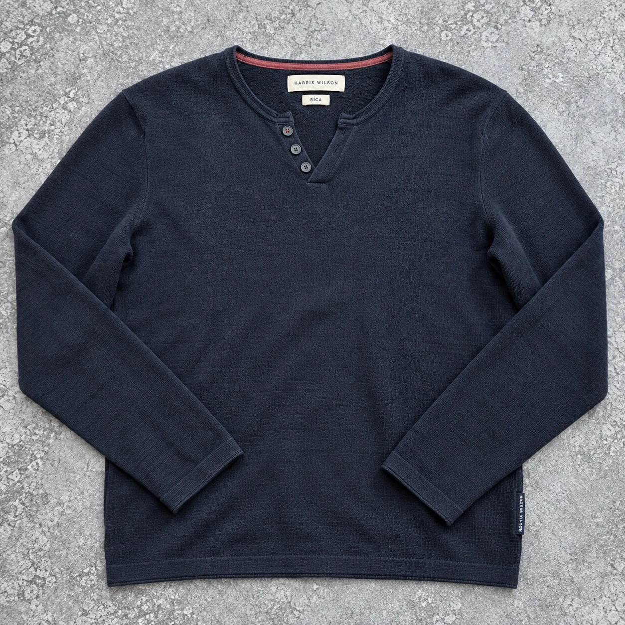 Harris Wilson Rica – Pull col tunisien Henley coton laine bleu marine L – Casual chic