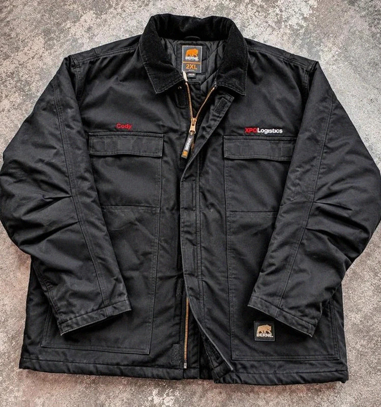 Berne Workwear veste Chore Coat matelassée noire 2XL col velours Xpo Logistics