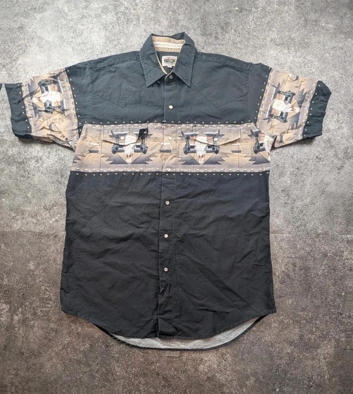 Chemise noire western Cumberland Outfitters L motif tête de bison cowboy ranch vintage homme – Vintage Dressing – taille L 2