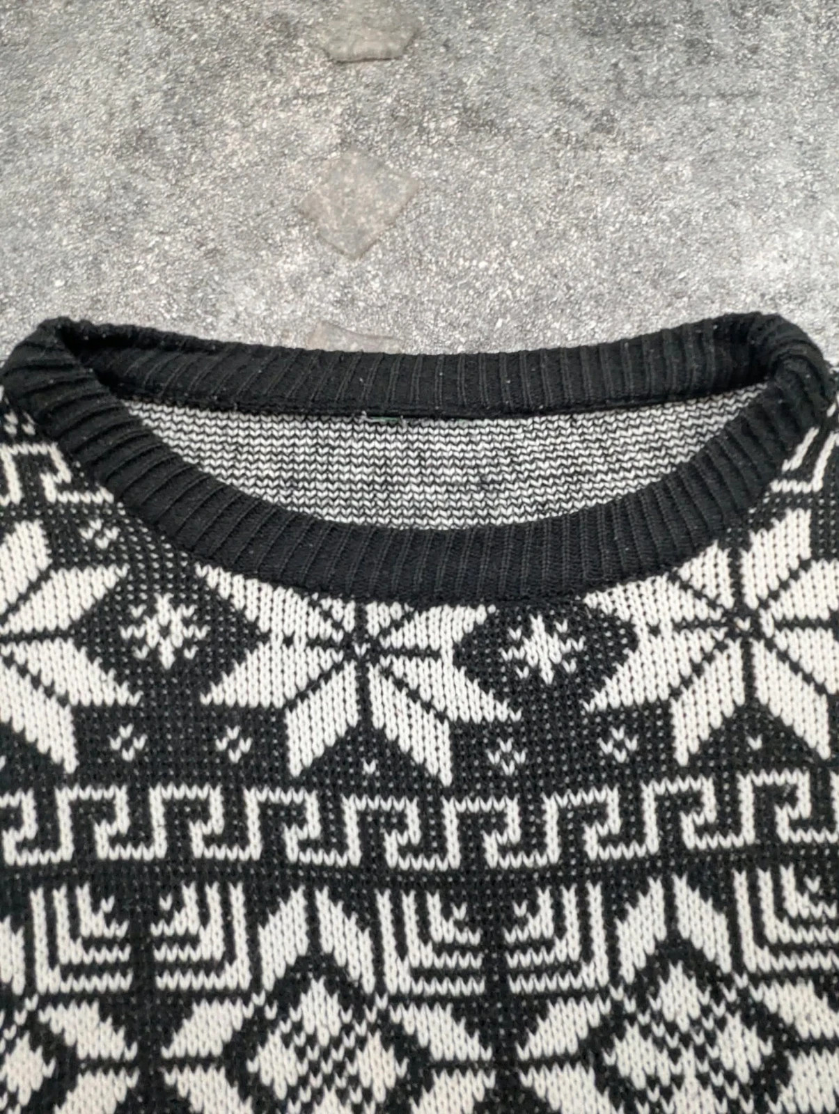 Pull jacquard nordique noir écru – Flocons Fair Isle – XL oversize – Vintage ski rétro – Vintage Dressing – taille XL / 42 / 14 3
