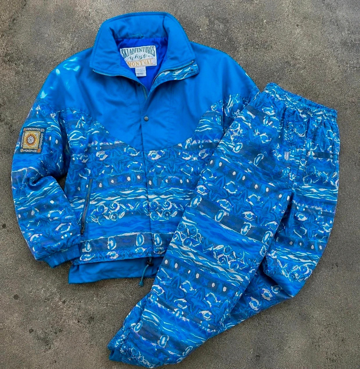 Ensemble ski vintage Montval 80s/90s veste + pantalon rétro bleu violet