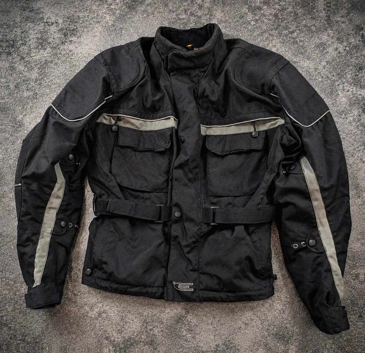 Veste moto textile touring renforcée noir/gris protections intégrées taille L