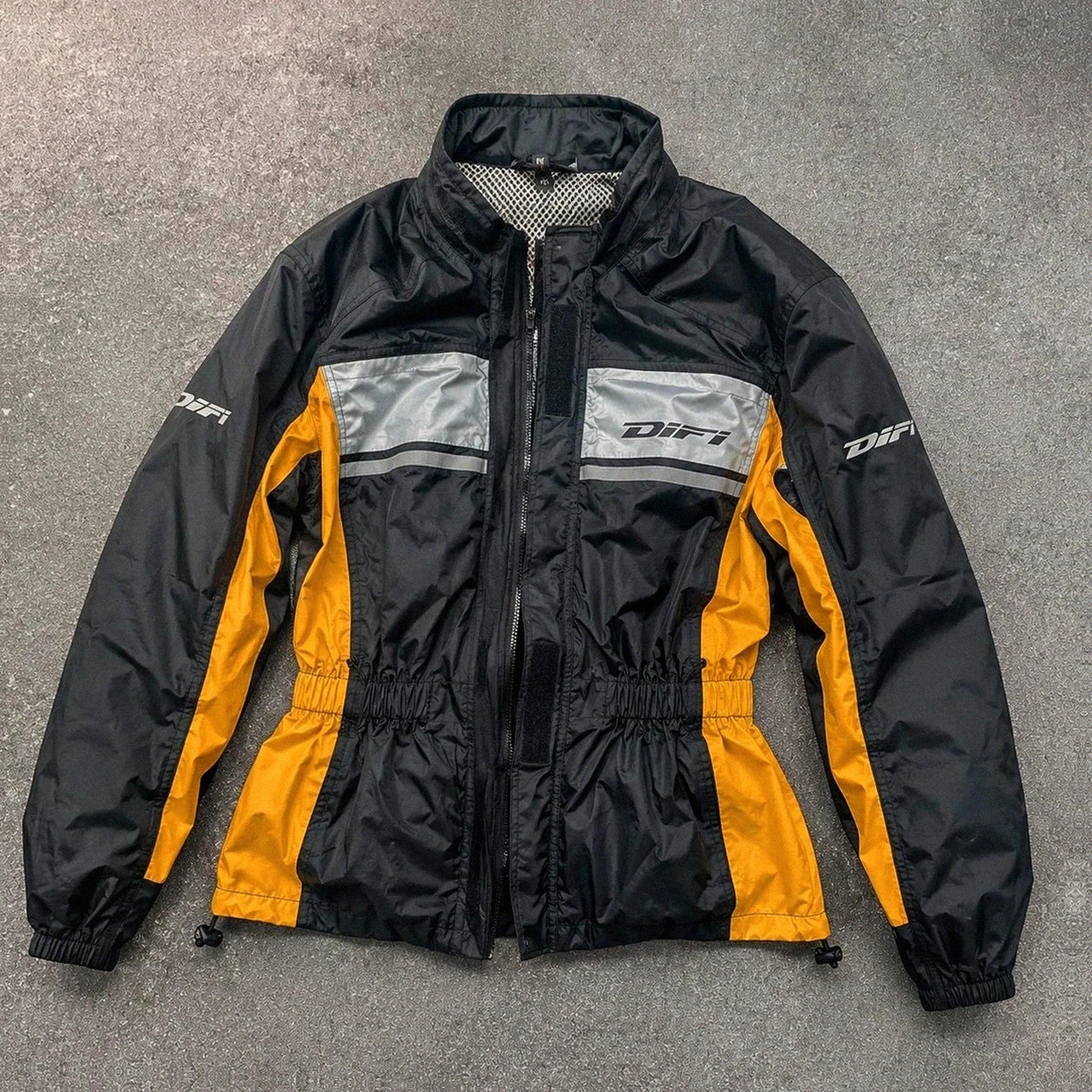 Veste pluie moto Difi noir jaune reflective waterproof biker vintage S