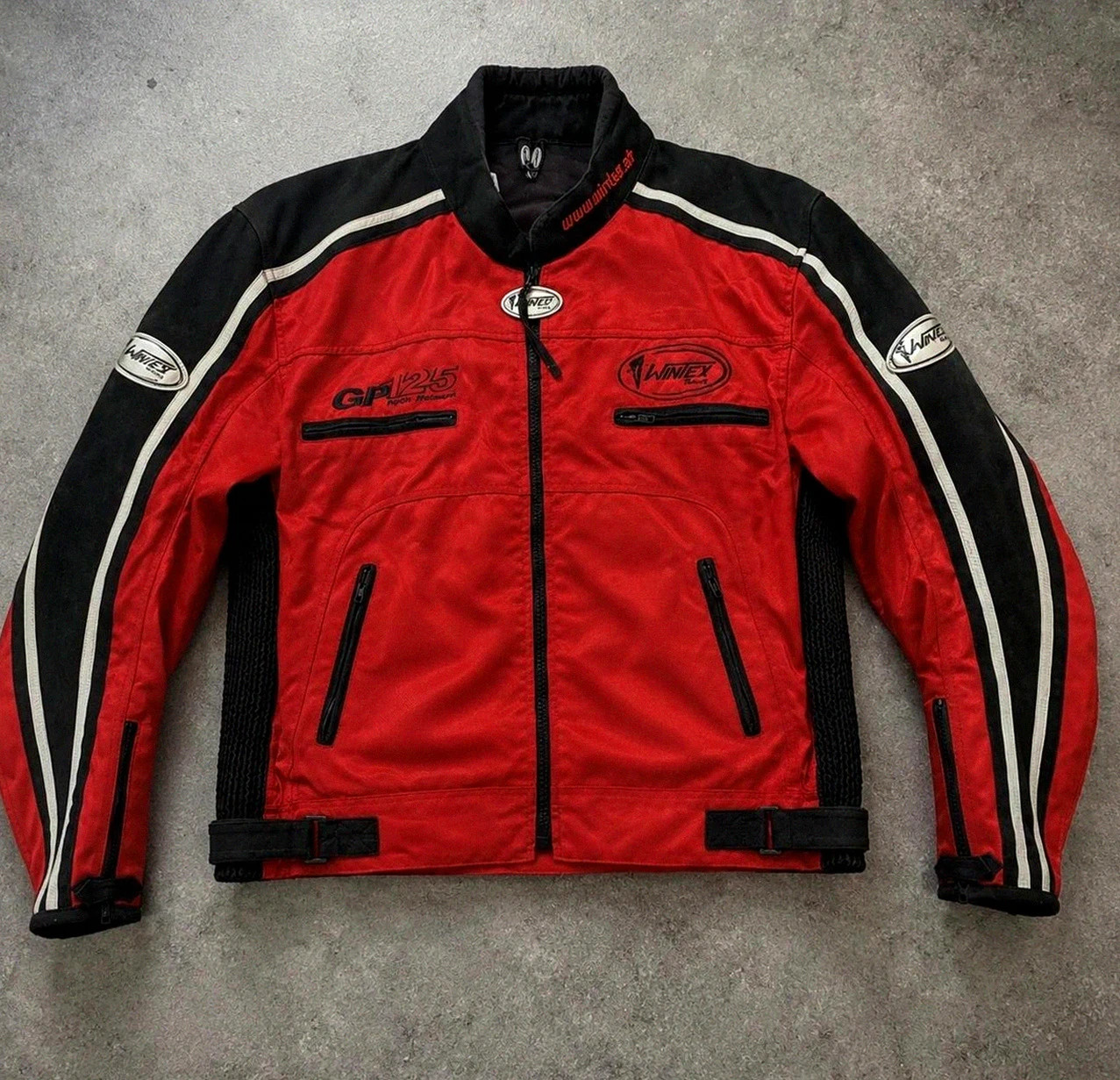 Veste moto Wintex Racing GP125 rouge noire daim protections biker Y2K 56 vintage dressing