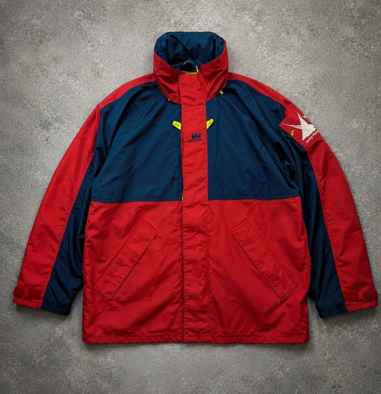 Veste Imperméable Helly Hansen Homme S Oversize Rouge Bleu Capuche Sailing Nautique Vintage