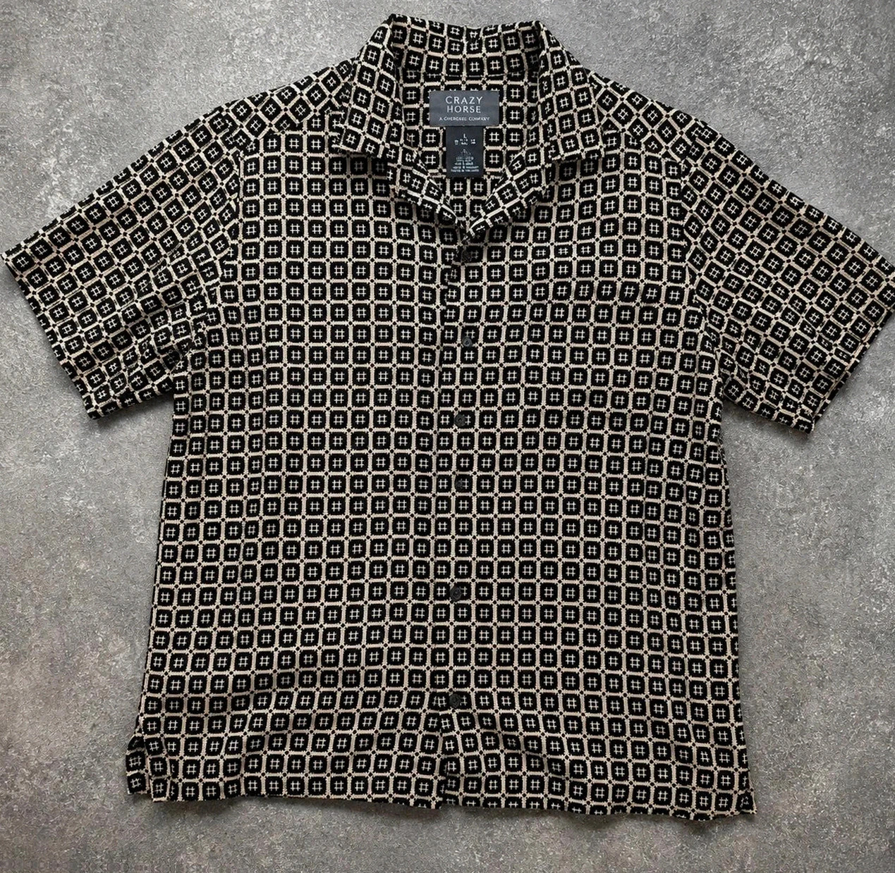 Chemise vintage Crazy Horse 90s géométrique crazy pattern all over rayon L