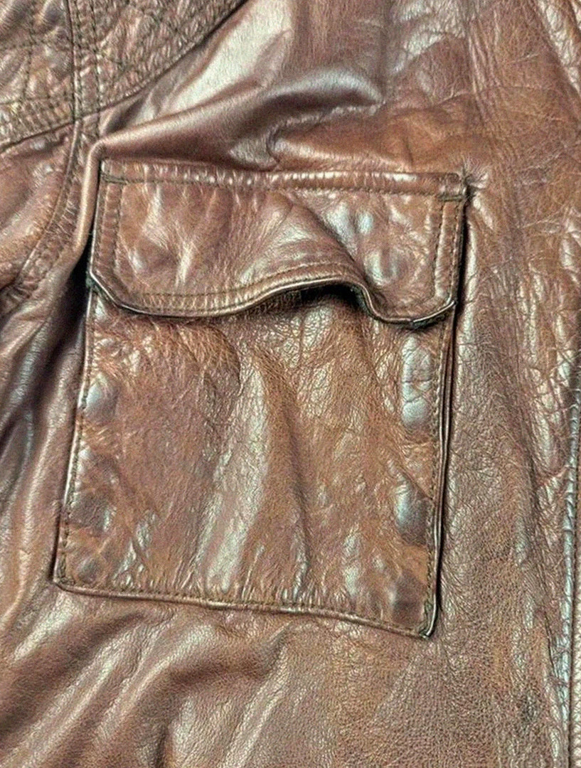 Blouson cuir de bœuf marron Massimo Dutti style motard aviateur vintage taille Xxl belle patine – Massimo Dutti – taille XXL 5