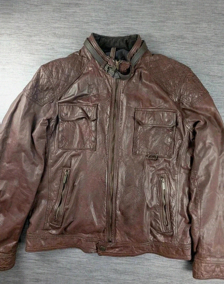 Blouson cuir de bœuf marron Massimo Dutti style motard aviateur vintage taille Xxl belle patine
