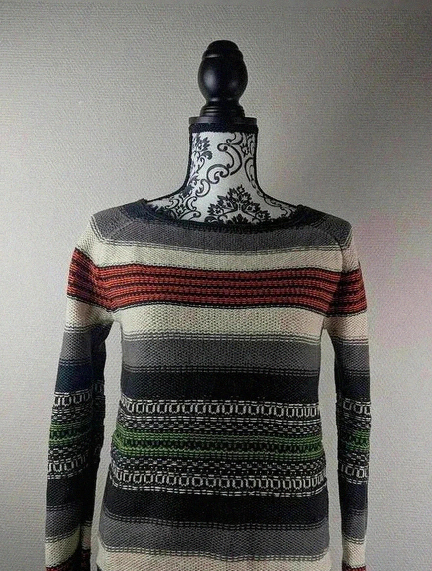 Pull rayé multicolore Maje modèle ondine coupe ajustée maille épaisse Coton fibre naturelle S
