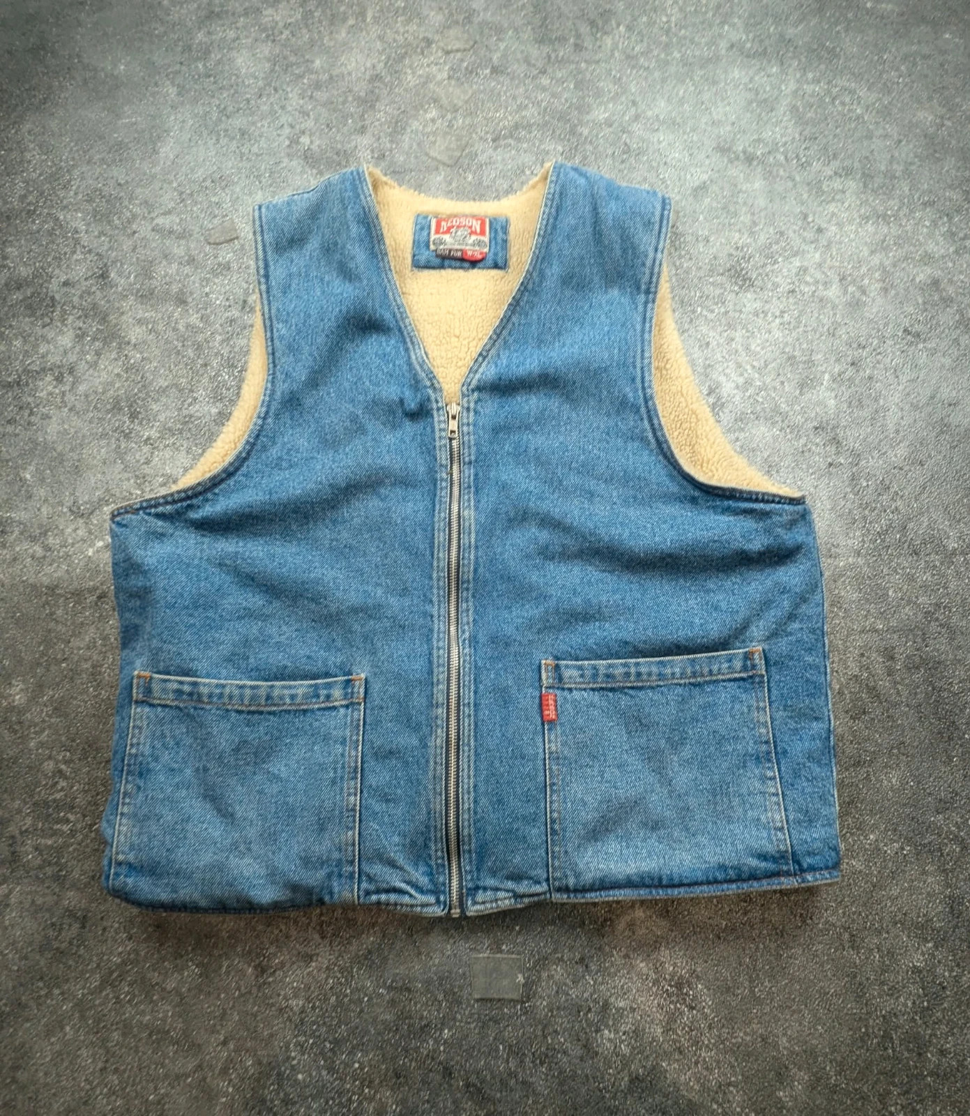 Gilet Redson vintage denim bleu doublé sherpa – Workwear western 90s XL – Vintage Dressing – taille XL 2