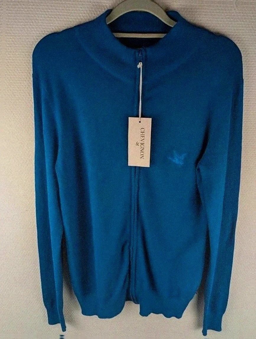 Chevignon Pull zippé bleu à coudières – taille m – neuf avec étiquette