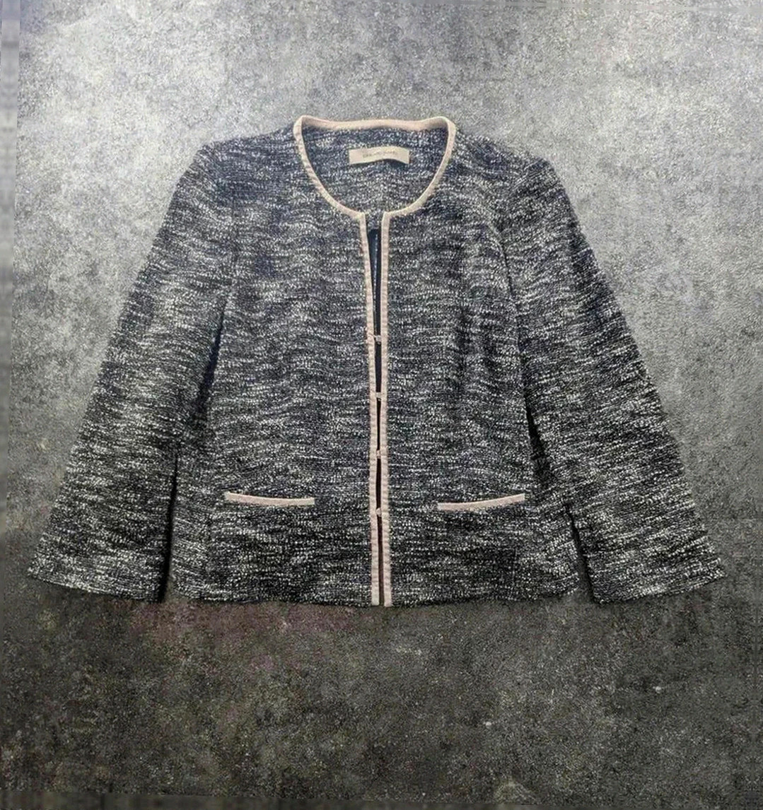 Veste Gerard Darel tweed fil argenté détails simili cuir chic vintage convient Xs S lifestyle