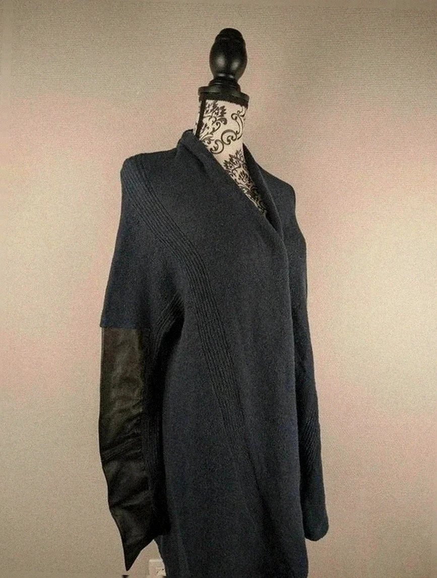 Manteau Maje taille 1 laine et cuir d’agneau bleu foncé élégant hiver luxe – Maje – taille M / 38 / 10 2
