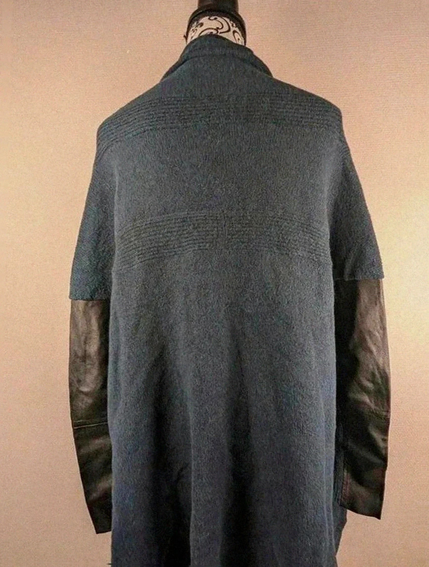 Manteau Maje taille 1 laine et cuir d’agneau bleu foncé élégant hiver luxe – Maje – taille M / 38 / 10 3