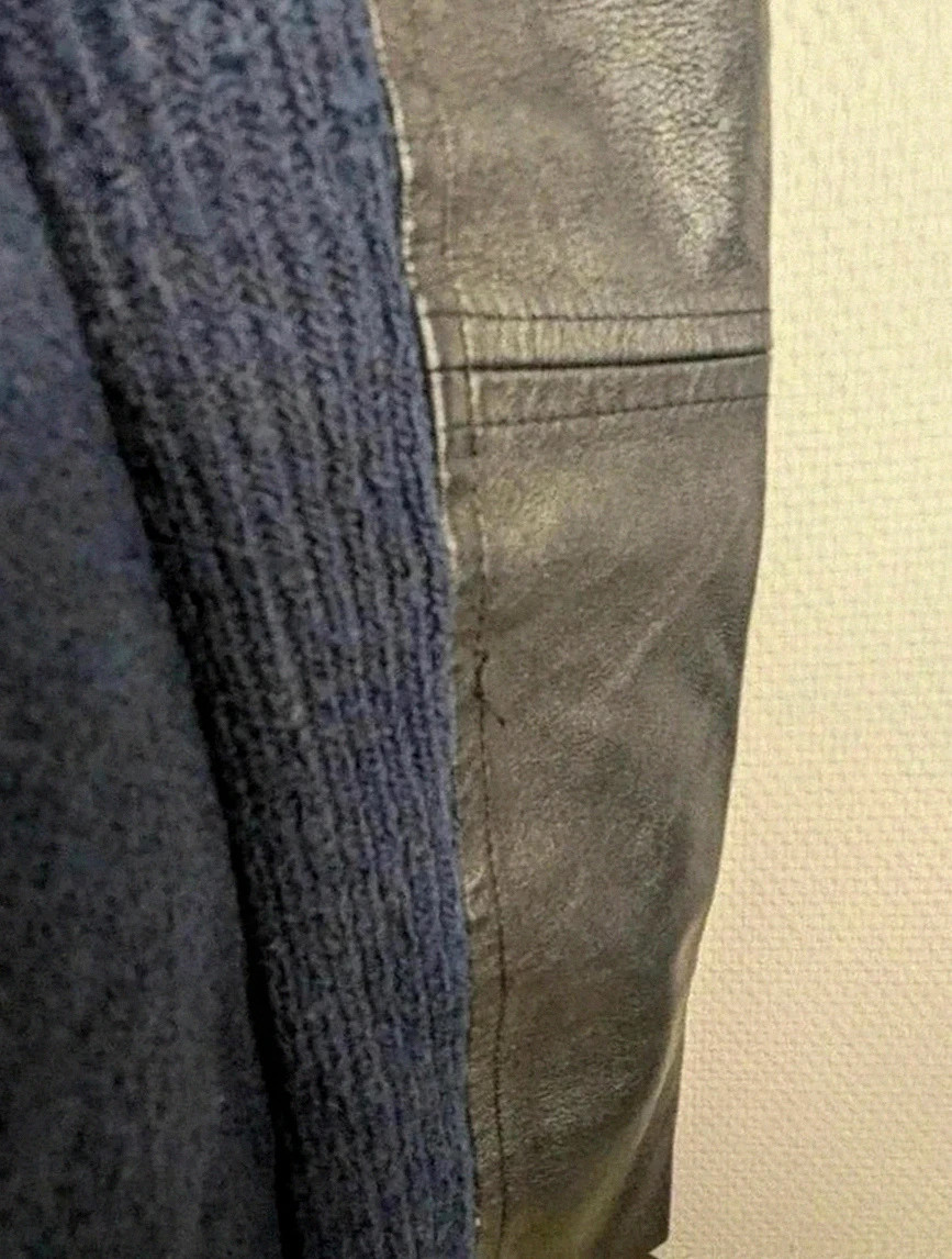 Manteau Maje taille 1 laine et cuir d’agneau bleu foncé élégant hiver luxe – Maje – taille M / 38 / 10 5