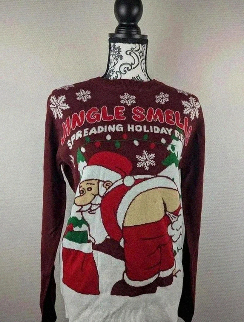 Pull humoristique de Noël Père Noël neuf Seasons Greetings S🎅