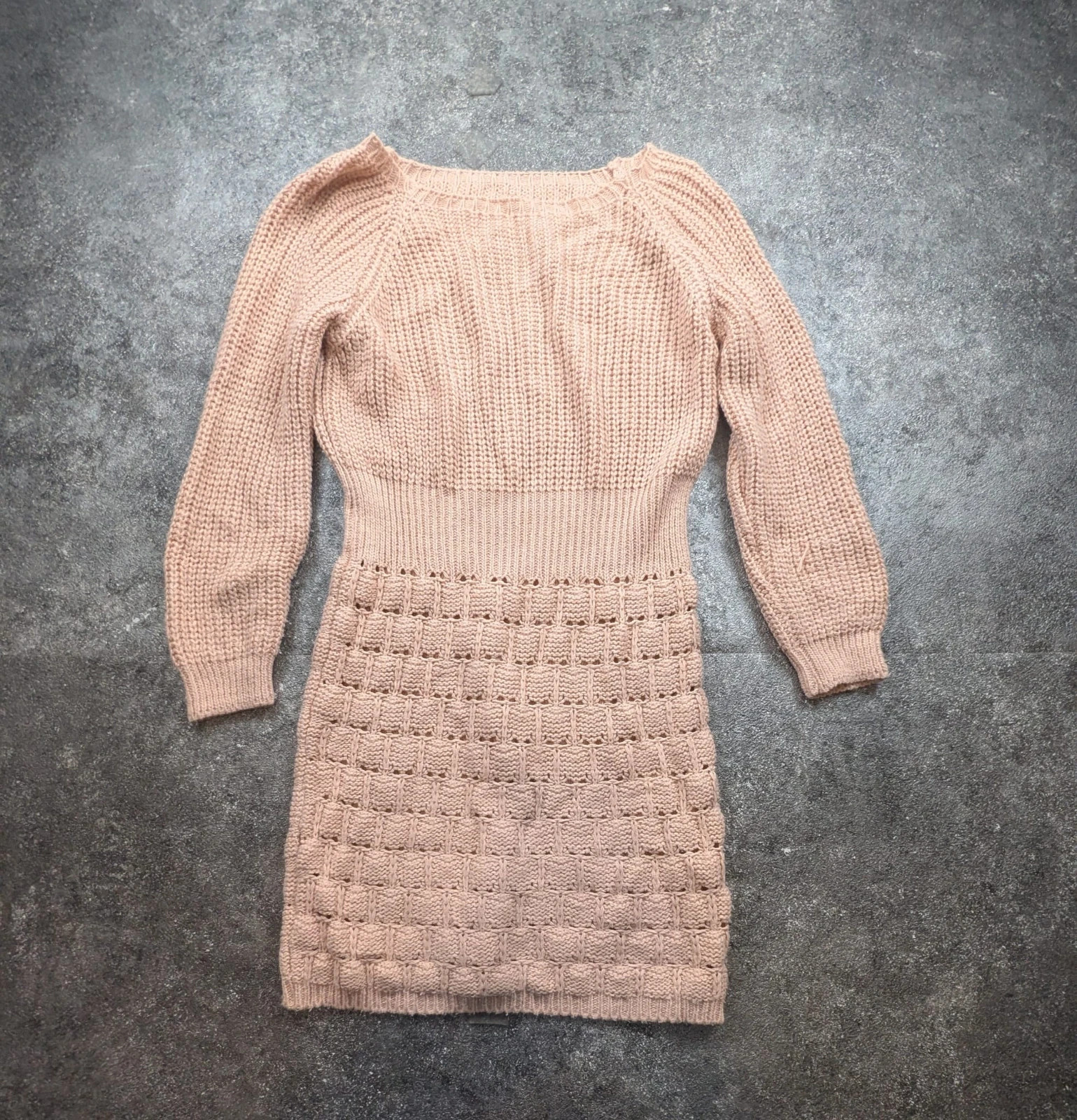 Robe pull vintage mohair laine rose poudré maille ajourée S/M bohème romantique Made in Italy – Vintage Dressing – taille S / 36 / 8 2