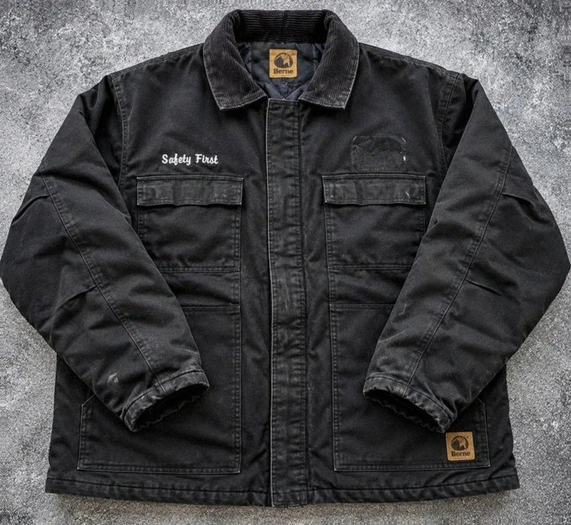 Berne veste workwear noire XXL/3XL chore coat matelassée col velours