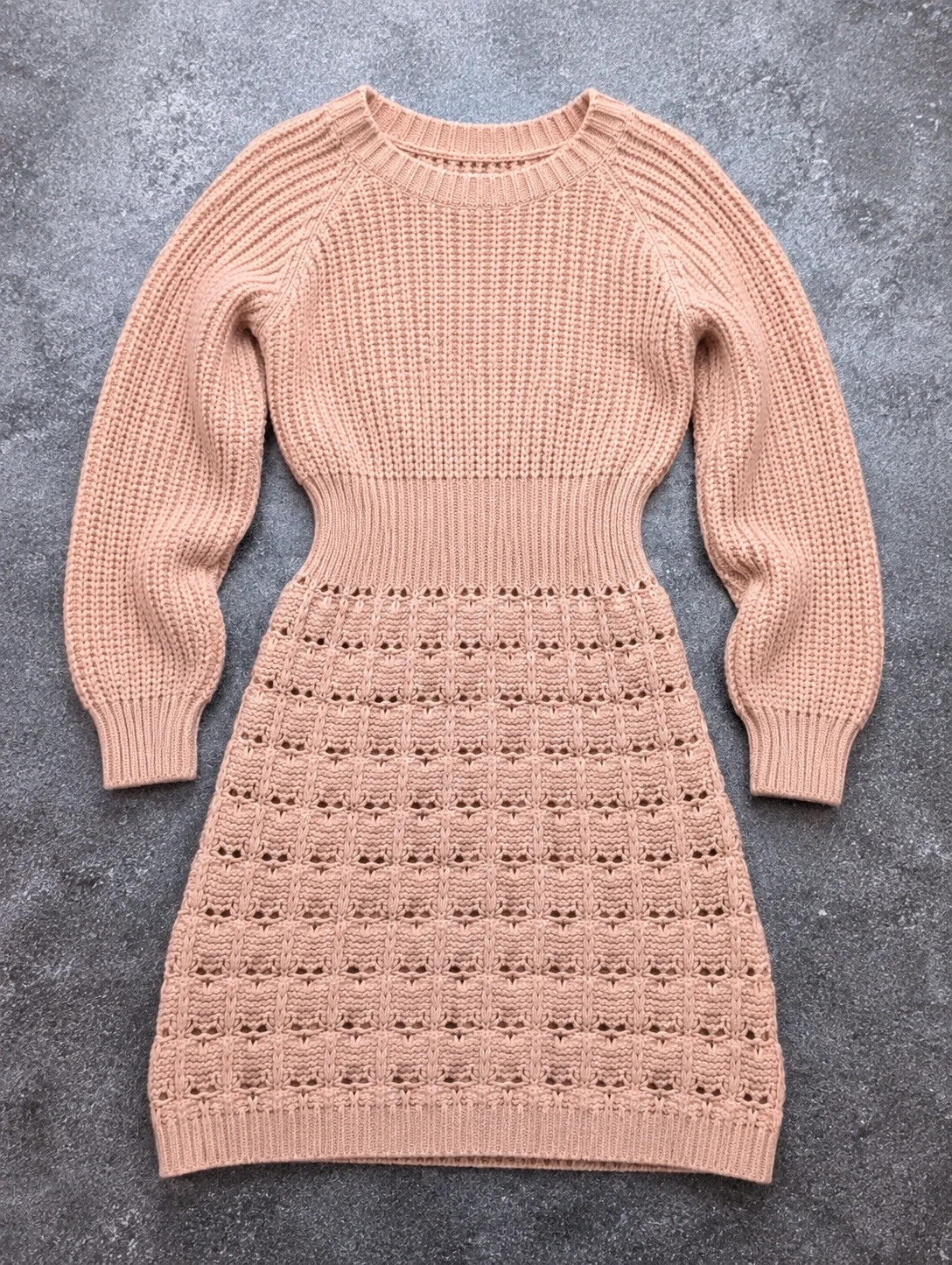 Robe pull vintage mohair laine rose poudré maille ajourée S/M bohème romantique Made in Italy