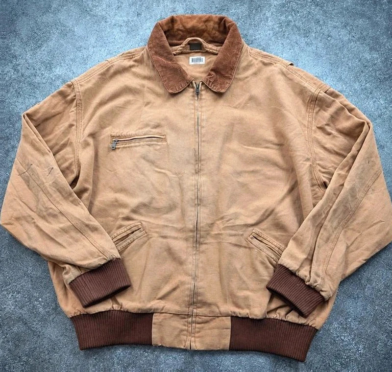 Veste workwear vintage XXL XL – Eisenhower bomber canvas col velours – beige